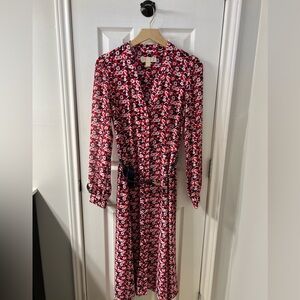 Michael Kors Floral Print Belted Midi Dress